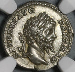 200 NGC AU Septimius Severus Roman Empire Denarius Emperor Sacrificing Pedigree (21012106C)
