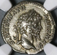 200 NGC AU Septimius Severus Roman Empire Denarius Emperor Sacrificing Pedigree (21012106C)