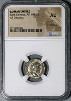 200 NGC AU Septimius Severus Roman Empire Denarius Emperor Sacrificing Pedigree (21012106C)