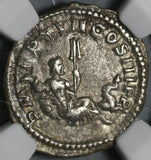 209 NGC Ch VF Septimius Severus Denarius Roman Empire River God Tyne Very RARE (20092605C)