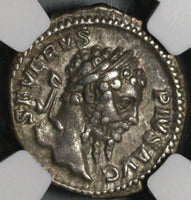 209 NGC Ch VF Septimius Severus Denarius Roman Empire River God Tyne Very RARE (20092605C)