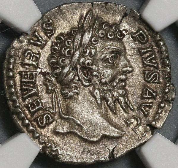 202 NGC AU Septimius Severus Roman Empire Denarius Roma Pedigree (21041602C)