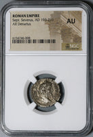 202 NGC AU Septimius Severus Roman Empire Denarius Roma Pedigree (21041602C)