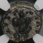 194 NGC AU Septimius Severus Denarius Roman Empire Emesa Trophy Arms Legend Error (20050602C)