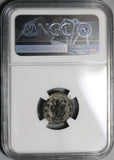 194 NGC AU Septimius Severus Denarius Roman Empire Emesa Trophy Arms Legend Error (20050602C)