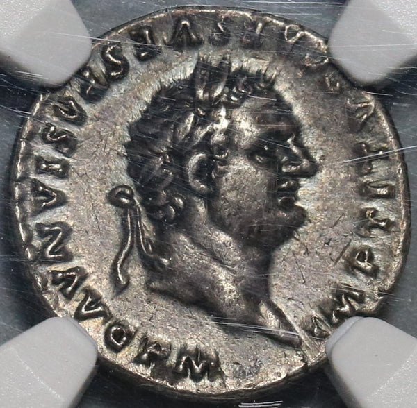 80 NCG Ch XF Titus AR Denarius Roman Empire Throne Coliseum Pompeii Ve ...