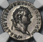 80 NCG Ch XF Titus AR Denarius Roman Empire Throne Coliseum Pompeii Vesuvius (20121001C)