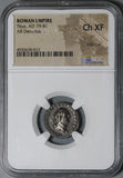80 NCG Ch XF Titus AR Denarius Roman Empire Throne Coliseum Pompeii Vesuvius (20121001C)