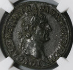 98 NGC AU Trajan Roman Empire AE As Victory Shield Inscribed SPQR Pedigree (20092903C)