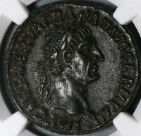 98 NGC AU Trajan Roman Empire AE As Victory Shield Inscribed SPQR Pedigree (20092903C)
