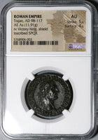 98 NGC AU Trajan Roman Empire AE As Victory Shield Inscribed SPQR Pedigree (20092903C)