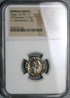 98 NGC MS Trajan Roman Empire Denarius Abundantia Mint State (21120402C)