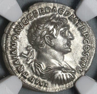 103 Trajan Roman Empire Denarius Annona Superb Portrait NGC AU (21020604C)