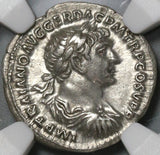 103 Trajan Roman Empire Denarius Annona Superb Portrait NGC AU (21020604C)