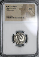 103 Trajan Roman Empire Denarius Annona Superb Portrait NGC AU (21020604C)