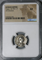 106 NGC XF Trajan Roman Empire Denarius Arabia Camel Unpublished Portrait  (21032101C)