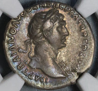 114 NGC Ch VF Trajan's Column Denarius Roman Empire Military Commemorative Monument (20020303C)