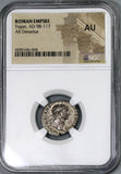 103 Trajan Roman Empire Denarius Felicitas Superb Portrait NGC AU (19082005C)