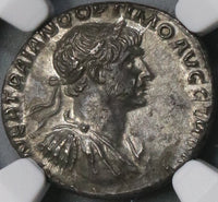 114 TRAJAN Roman Empire Denarius Superb Portrait Mars NGC Ch AU (18091305C)