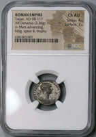 114 TRAJAN Roman Empire Denarius Superb Portrait Mars NGC Ch AU (18091305C)