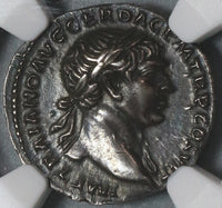 103 Trajan Roman Empire Denarius Dacian Pax Historic Victory NGC AU (19092502C)