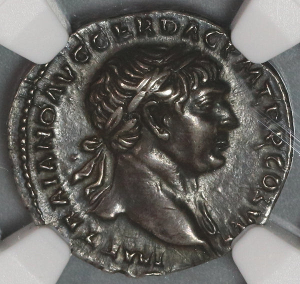 103 Trajan Roman Empire Denarius Dacian Pax Historic Victory NGC AU (19092502C)