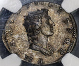 114 NGC Ch AU Trajan Roman Empire Denarius Sol Bust Pedigree Rare Fine Style (20101501C)