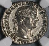 106 NGC Ch AU Trajan Roman Empire Denarius Parthian Victory Captive Trophy Pedigree (21121401C)