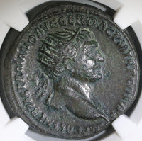 106 Trajan NGC Ch XF Roman Empire Dupondius Emperor Spearing Dacian (19060101C)