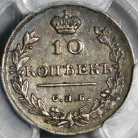 1814 PCGS AU 53 Russia Silver 10 Kopeks Alexander I Czar Coin POP 1/0 (20070101C)