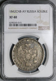 1842 NGC XF 40 Russia Rouble Nicholas I St Petersburg Imperial Silver Coin (22042801D)