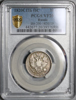 1820/19 PCGS VF 20 Russia Silver 20 Kopeks Czar Alexander I Bold Over-date Coin POP 1/0 (22082001C)