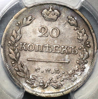 1821/10 PCGS XF Det Russia Silver 20 Kopeks Czar Alexander I Scarce Overdate Coin (20070202C)