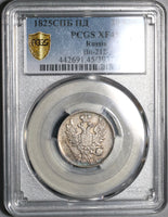 1825 PCGS XF 45 Russia Silver 20 Kopeks Czar Alexander I Coin POP 1/1 (20062804C)