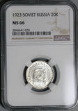 1923 NGC MS 66 Russia 20 Kopeks RSFSR USSR Star Silver GEM Coin (21042302C)