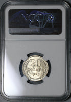 1929 NGC MS 66 Russia Silver 20 Kopeks Soviet Union CCCP Coin (21022503C)