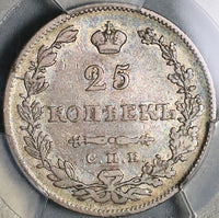 1830/29 PCGS VF 30 Russia 25 Kopeks Wings Down Silver Nicholas I Coin (21072602C)