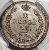 1815/3-EM HM PCGS AU 58 Russia 2 Kopek Alexander I Coin Bit-355 (20071804C)