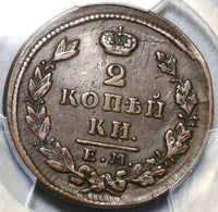 1829-ЕМ ИК PCGS XF 40  Russia 2 Kopeks Mint Error Alexander I Czar Coin POP 1/0 (20070201C)
