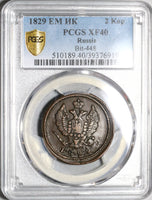 1829-ЕМ ИК PCGS XF 40  Russia 2 Kopeks Mint Error Alexander I Czar Coin POP 1/0 (20070201C)