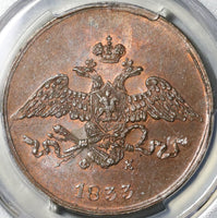 1833 ЕМ ФХ PCGS MS 63 Russia 5 Kopeks Nicholas I Czar Coin POP 3/0 (21052002C)