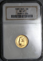 1903 NGC MS 67 Russia 5 Roubles Gold Nicholas II Imperial Coin (21062202C)