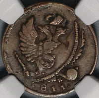 1811-NM NGC VF 30 Russia Denga Mint Error Double Struck Off Center Coin (20110604C)