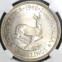1948 NGC MS 64 South Africa 5 Shillings Springbok Silver Crown Coin (19101003C)