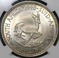 1948 NGC MS 64 South Africa 5 Shillings Springbok Silver Crown Coin (19101003C)