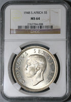 1948 NGC MS 64 South Africa 5 Shillings Springbok Silver Crown Coin (19101003C)