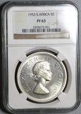 1953 NGC PF 63 South Africa 5 Shillings Springbok Silver Proof Coin (19101103C)