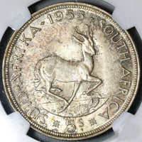 1955 NGC MS 63 South Africa 5 Shillings Elizabeth II Springbok Silver Crown 40K Coin (21012806C)