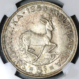 1955 NGC MS 63 South Africa 5 Shillings Elizabeth II Springbok Silver Crown 40K Coin (21012806C)