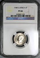 1948 NGC PF 66 South Africa Silver 6 Pence George VI Proof Coin (21012204C)